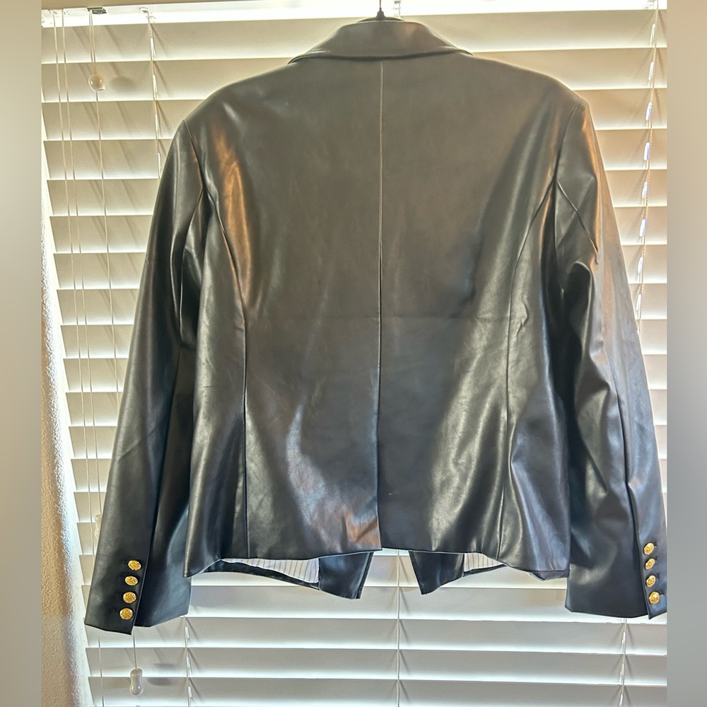 Anthropologie Black Faux Leather Jacket with Gold Buttons, size Large - Picture 5 of 5